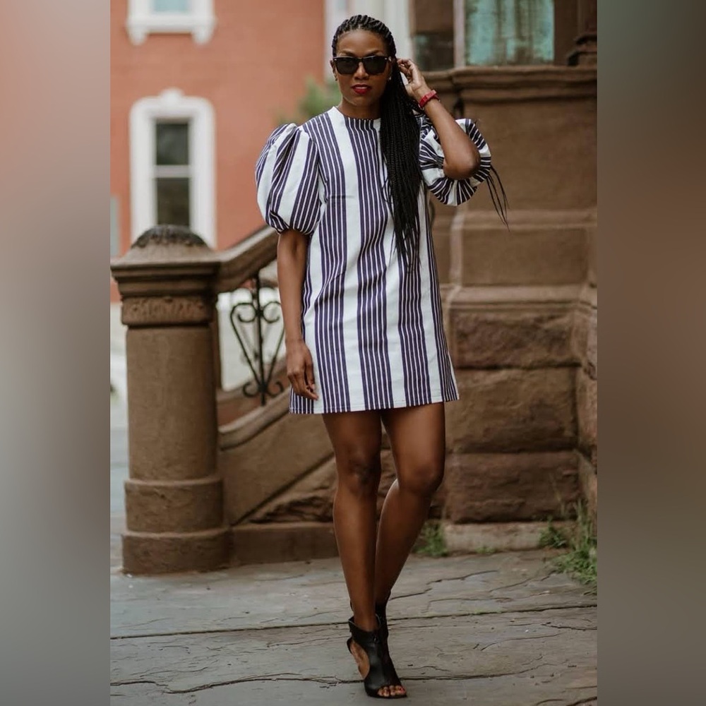Striped Puffy Sleeve Mini Dress